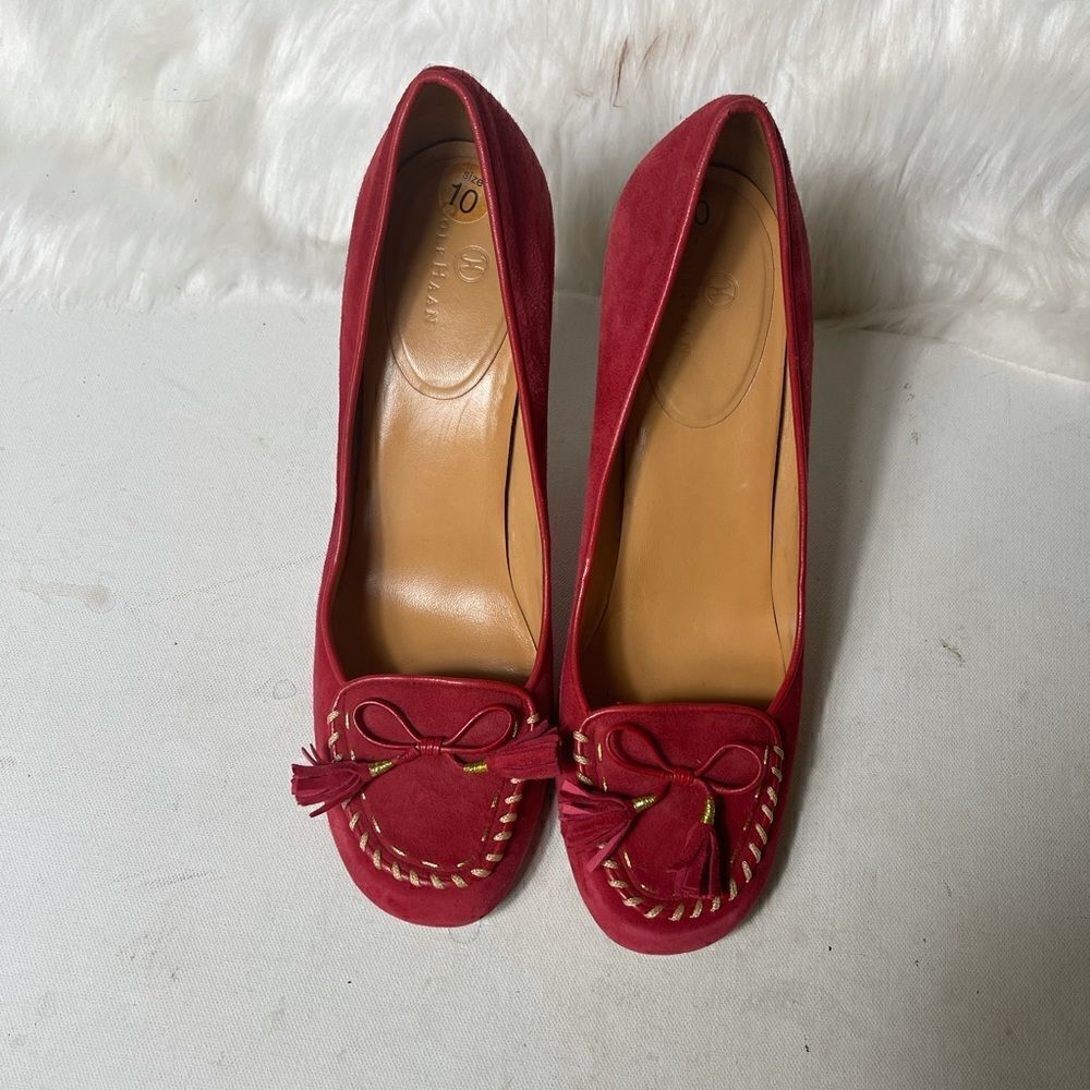 Cole Haan Red Suede Tassel Heels